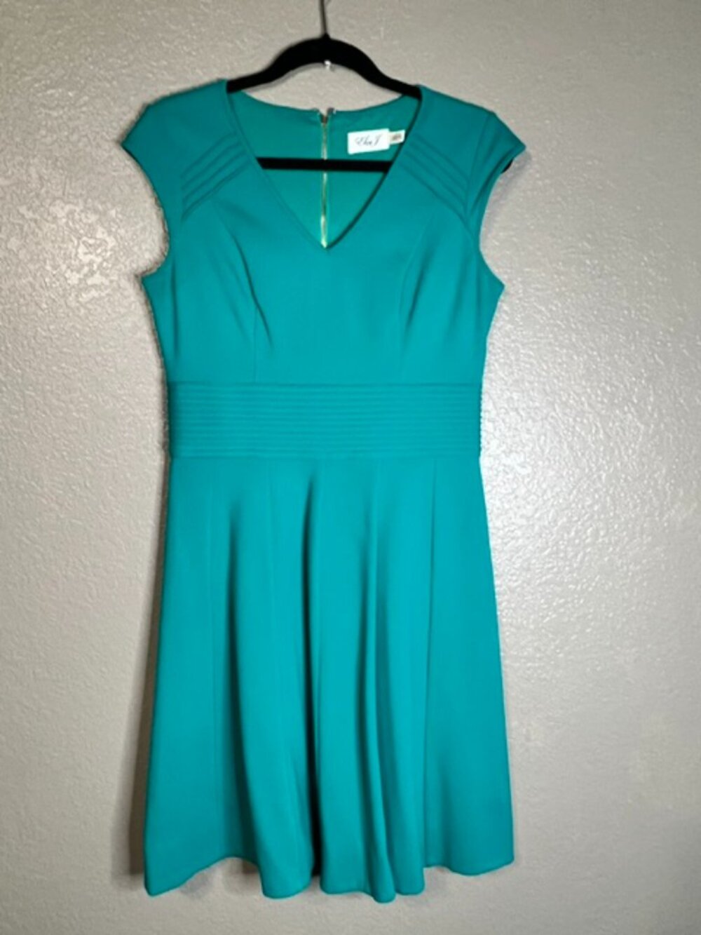 Eliza J Teal Pintuck Fit & Flare Dress Size 8